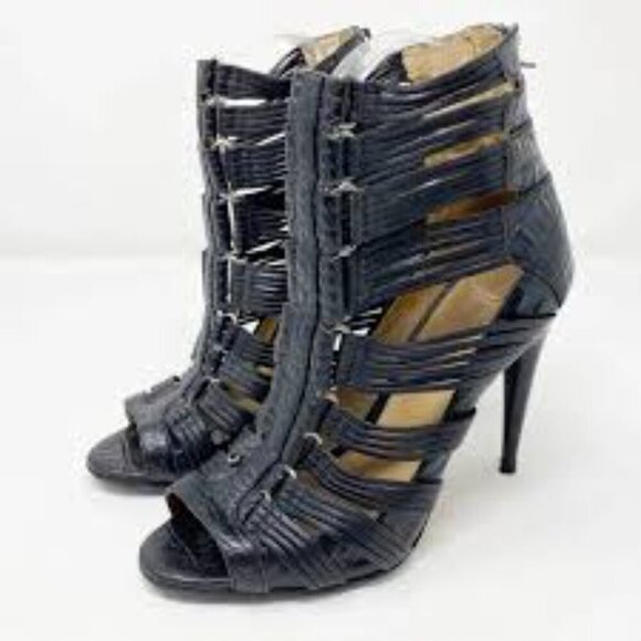 L.A.M.B. High Heels Black Leather Caged Women Size 6.5 - Picture 1 of 9
